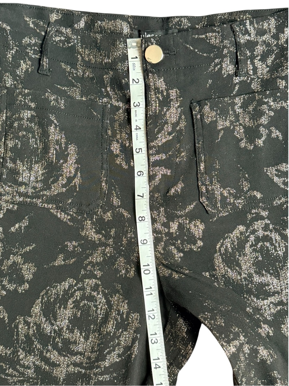 Jules & Leopold Metallic Floral Wide Leg Pants Black Gold Roses L - Picture 7 of 13